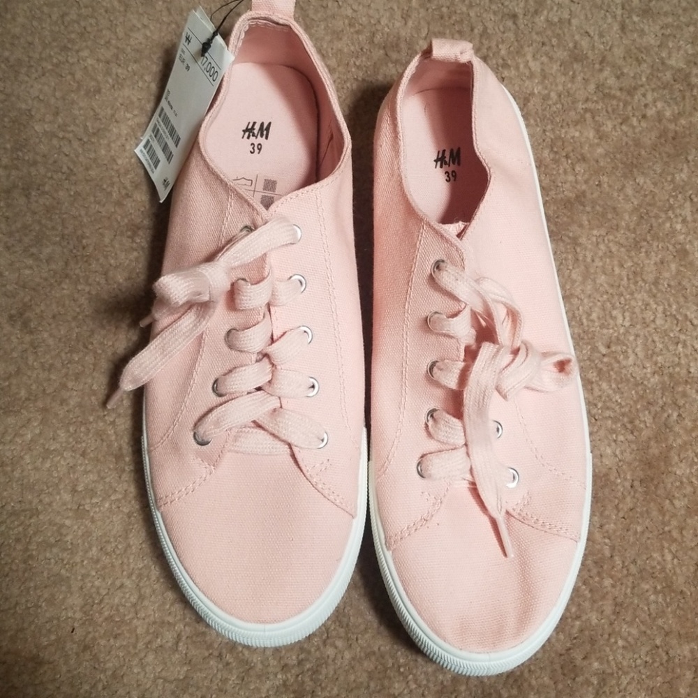 New pastel pink and white canvas shoes